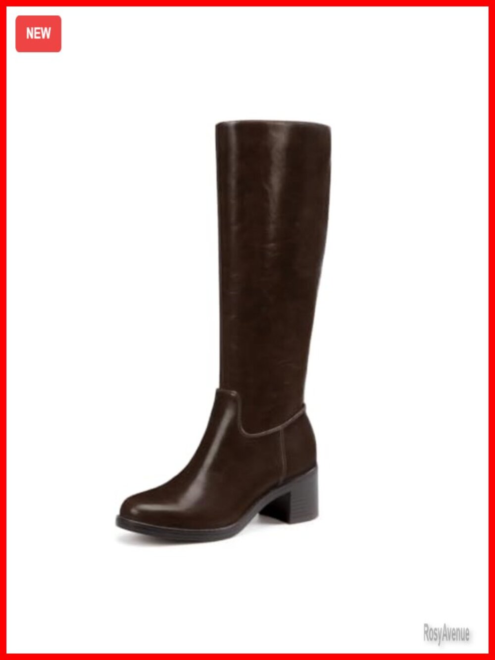 Faux Leather Knee High Boots Round Toe Side Zipper Chunky Heel